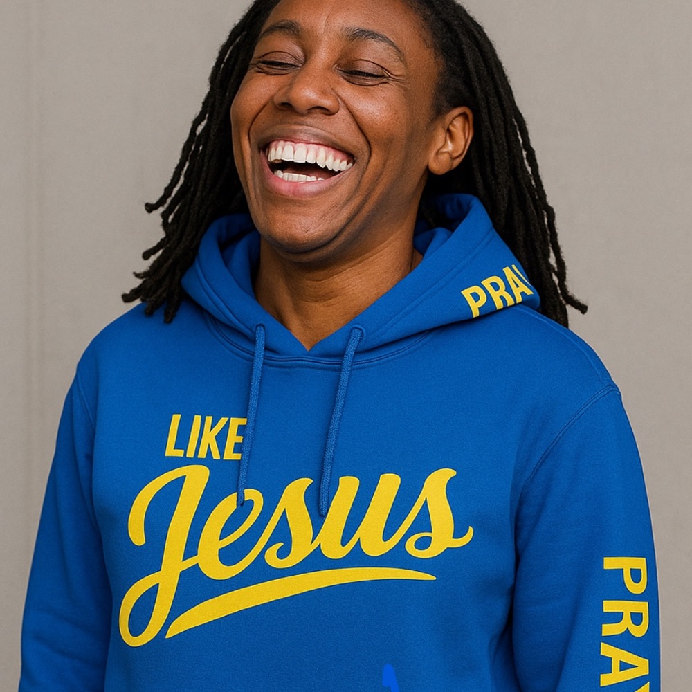 Blue and Yellow Hoodie Sweatshirt with Bold Lettering